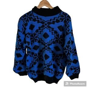 Cheryl women’s ugly‎ sweater medium vintage black blue